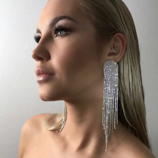 Super Sparkling Diamond Long Earrings - JuVons
