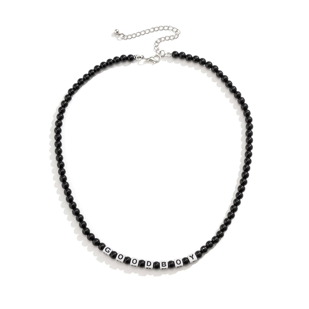 Trendy and fashionable black beads with white square GOOD BOY letter design all-match necklace - JuVons