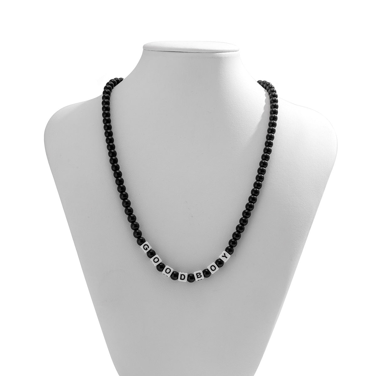 Trendy and fashionable black beads with white square GOOD BOY letter design all-match necklace - JuVons