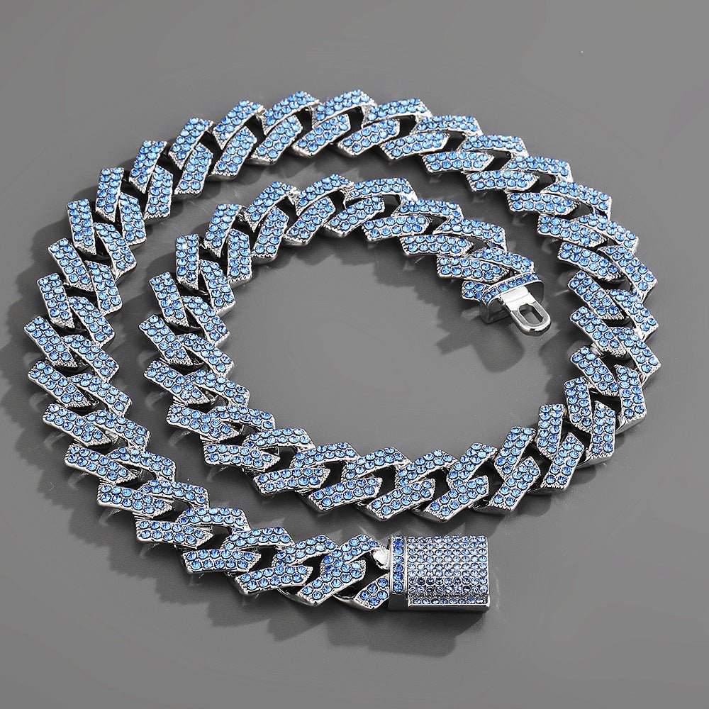 Trendy and fashionable Cuban chain with diamond-shaped design men's hip-hop style necklace and bracelet set - JuVons