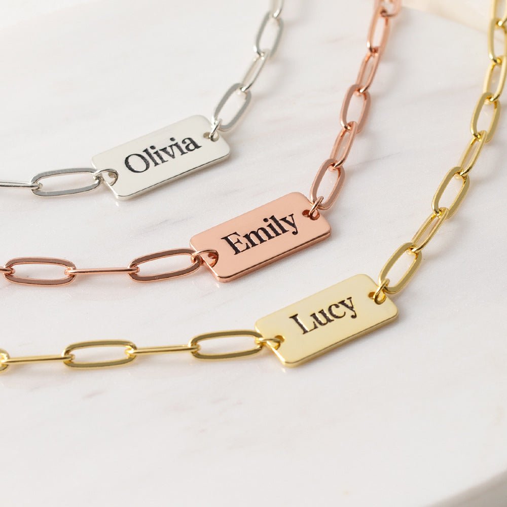 Trendy fashion paper clip with square card can be customized name design all-match bracelet - JuVons