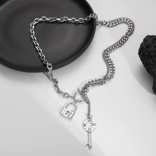 Trendy OT clasp with key and lock pendant necklace - JuVons
