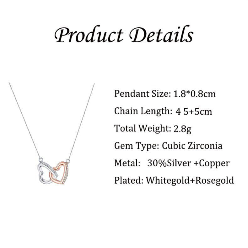 Two-Tone Diamond Paved Heart-to-Heart Double Links Gift Box Necklace for Mom or Daughter - JuVons
