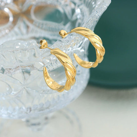 18K Gold Atmospheric Ring Geometric Twist Design Earrings - JuVons