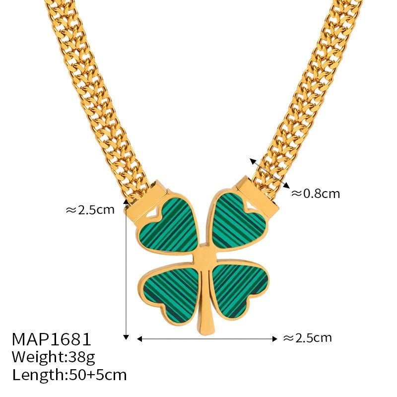 18K gold four-leaf clover flower with gemstone pastoral necklace-bracelet-earrings set - JuVons