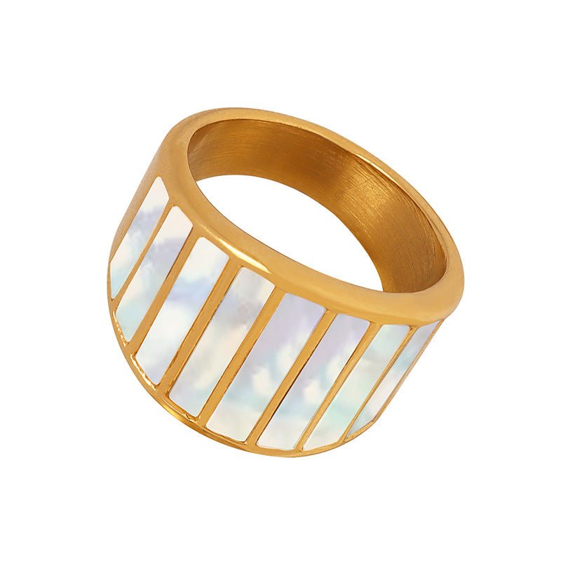 18K gold personalized line texture inlaid gemstone ring - JuVons