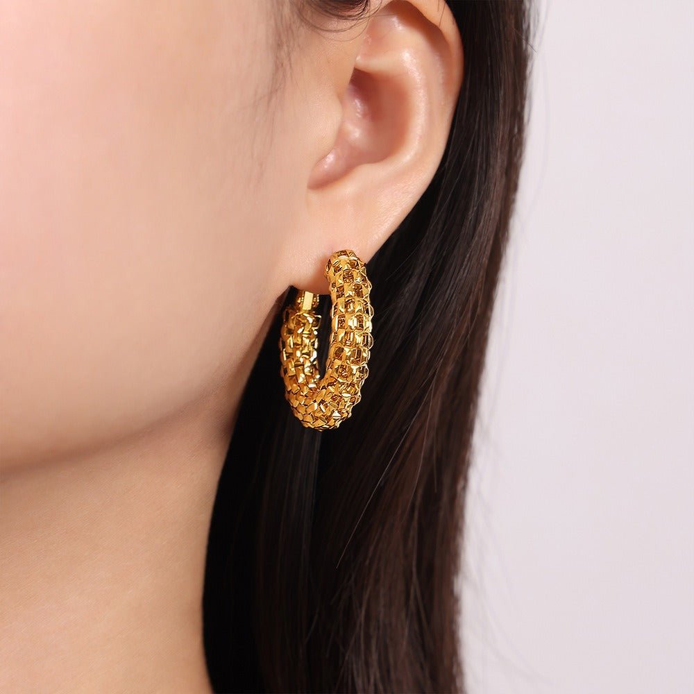 18K gold stunning C-shaped design luxury earrings - JuVons
