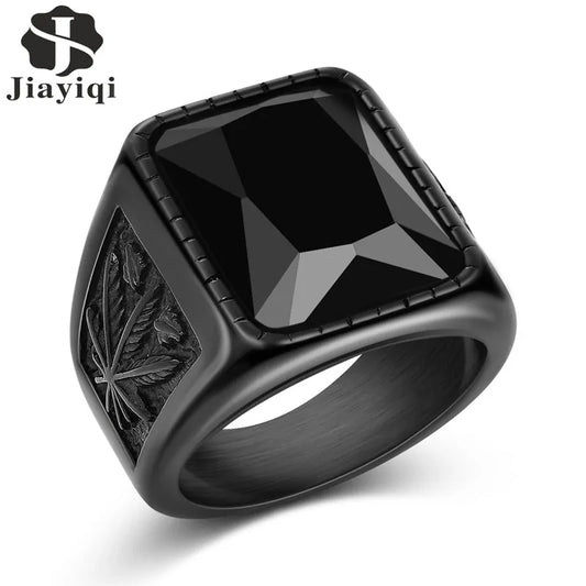 Jiayiqi Men's Hiphop Stainless Steel Stone Ring - Rock Fashion Jewelry