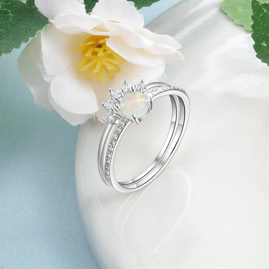 Sterling Silver Stackable Opal Wedding Rings - JuVons