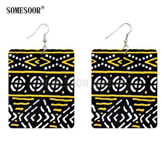 Vintage African Wooden Earrings with Ankara Fabric - JuVons
