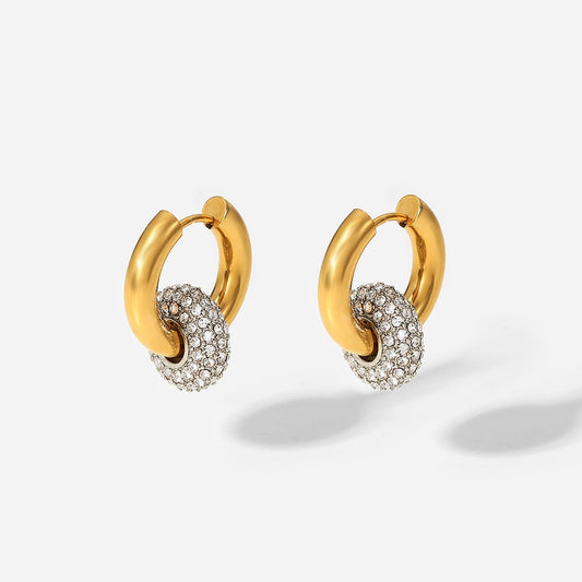 Zircon Hoop Drop Earrings 18K Gold Earrings - JuVons